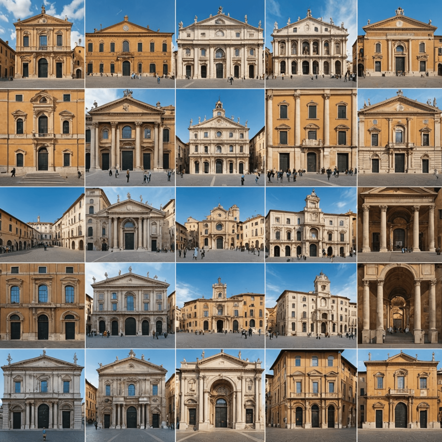 Collage dei più famosi musei italiani, mostrando facciate di edifici storici e opere d'arte iconiche